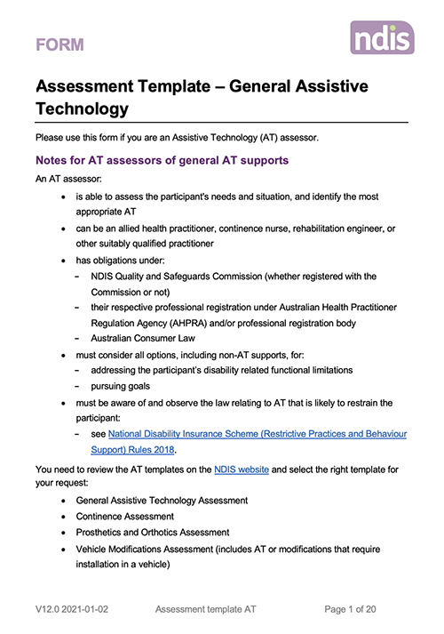 NDIS Template preview